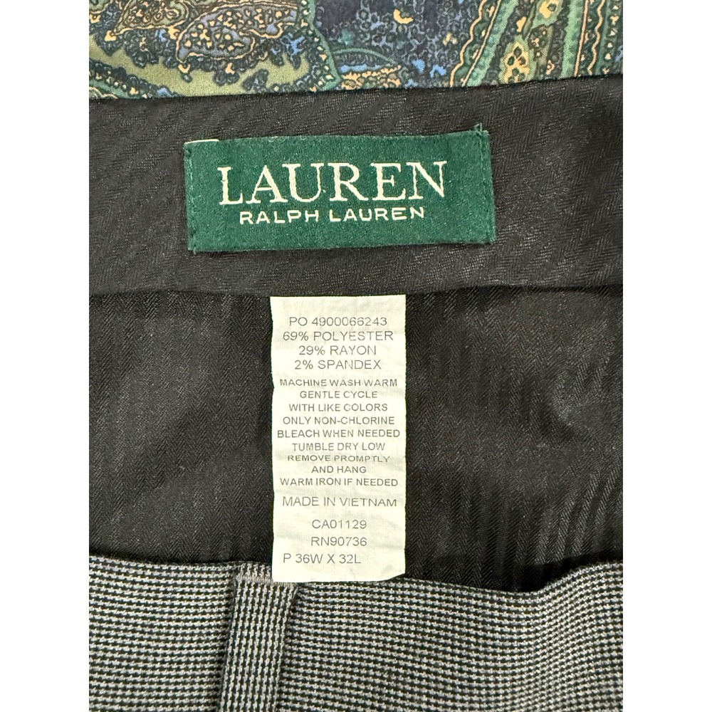 Lauren Ralph Lauren Mens Gray Micro Check Dress Pants 36W x 32L Stretch Trousers - Picture 2 of 7
